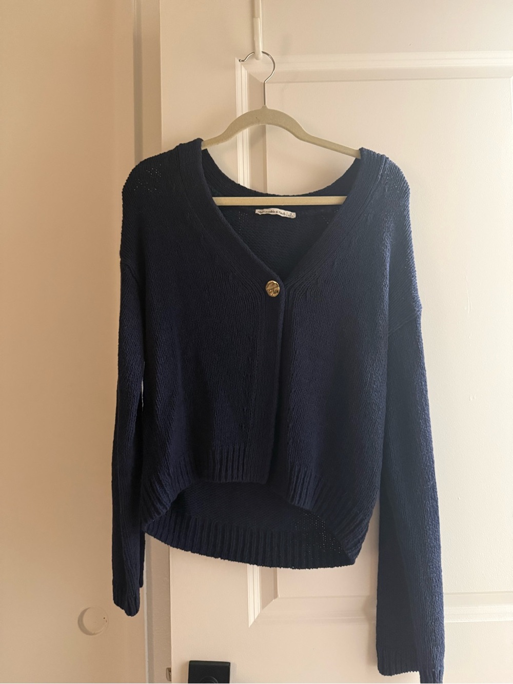 Abercrombie & Fitch Navy V-Neck Single Button Knit Sweater